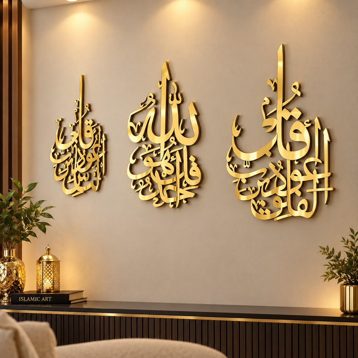 Islamic Wall Art Set of 3, Arabic Calligraphy, Elegant Muslim Home Decor, Islamic Decoration